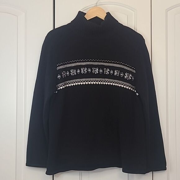 Style & Co Embellished Snowflake Turtleneck Sweater Black & White Size L - Picture 1 of 9